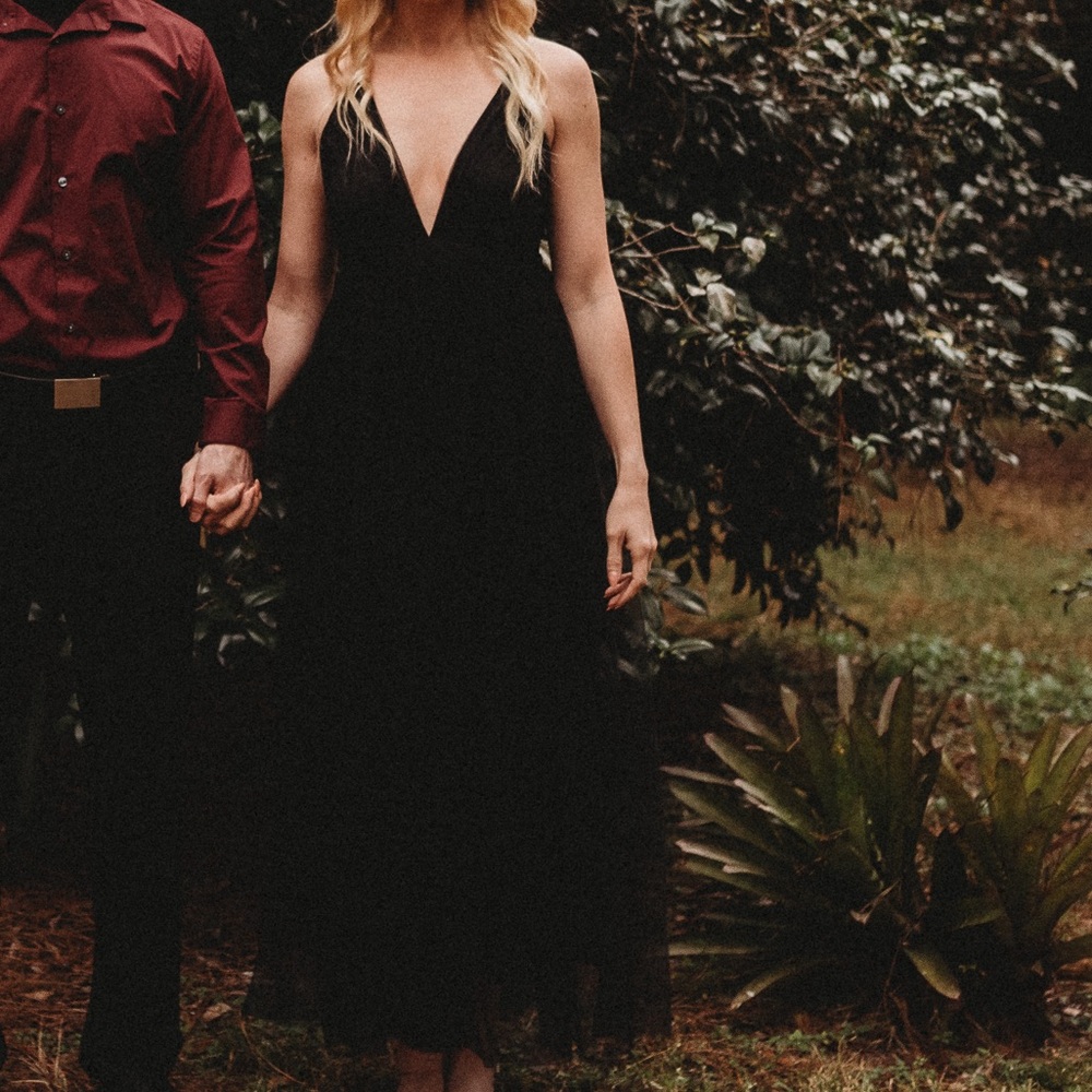 Black tulle plunge neck dress